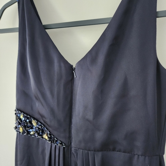 Ignite Evenings Size 6 Navy Beaded Gown Pleated V-Neck Formal Dress - Picture 5 of 9